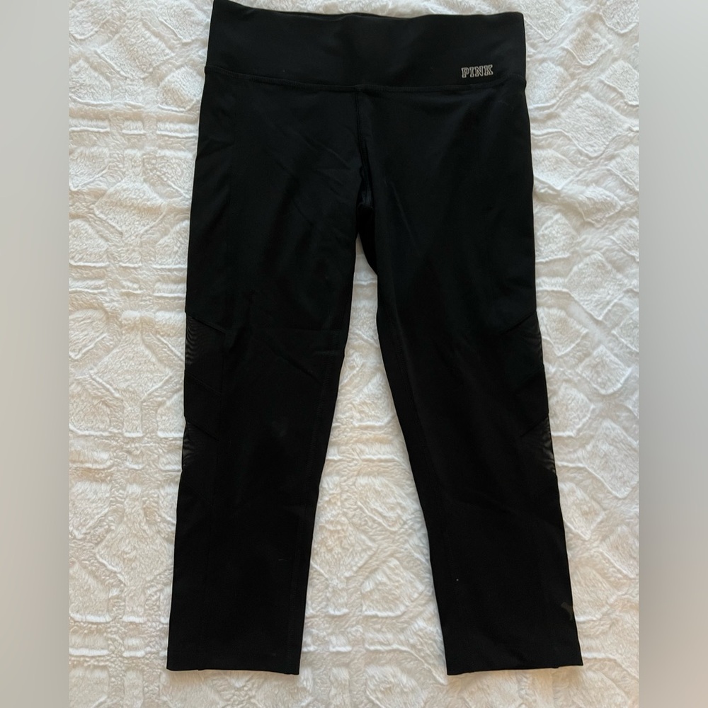 PINK Cropped Leggings w/ Mesh Detail